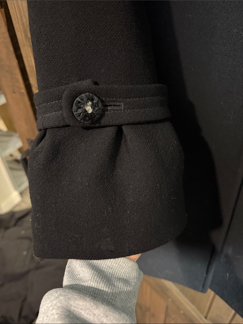 J. Crew Black Wool Long Sleeve Coat with Covered Buttons - Picture 4 of 7